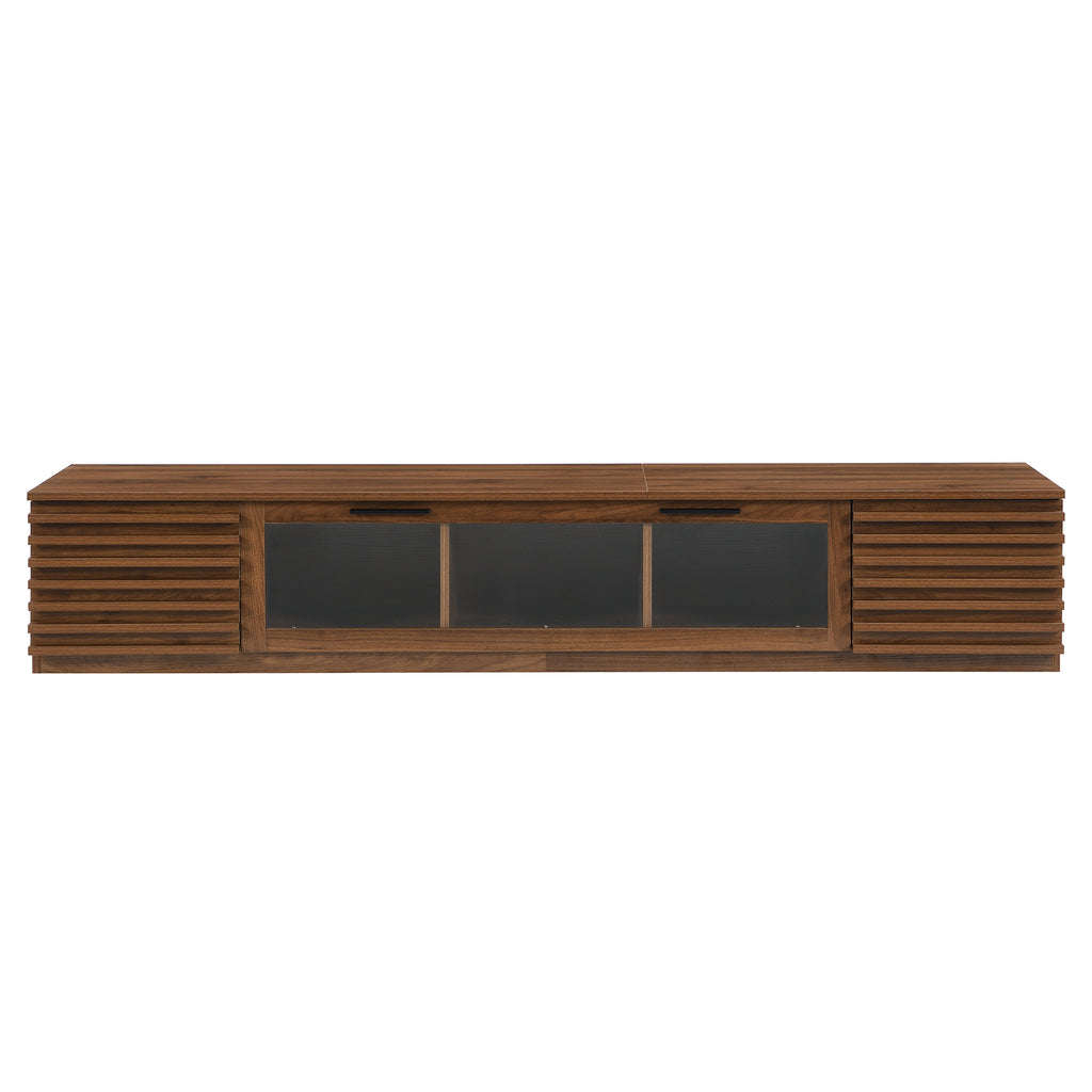 79" Checkered Natural Wood TV Stand for TVs up to 85", Media Console with L-Shaped Handles