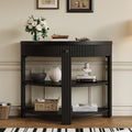 PlushPad Fluted Half Moon Console Table for Entryway, Black Media Console with Drawer & 2 Shelves