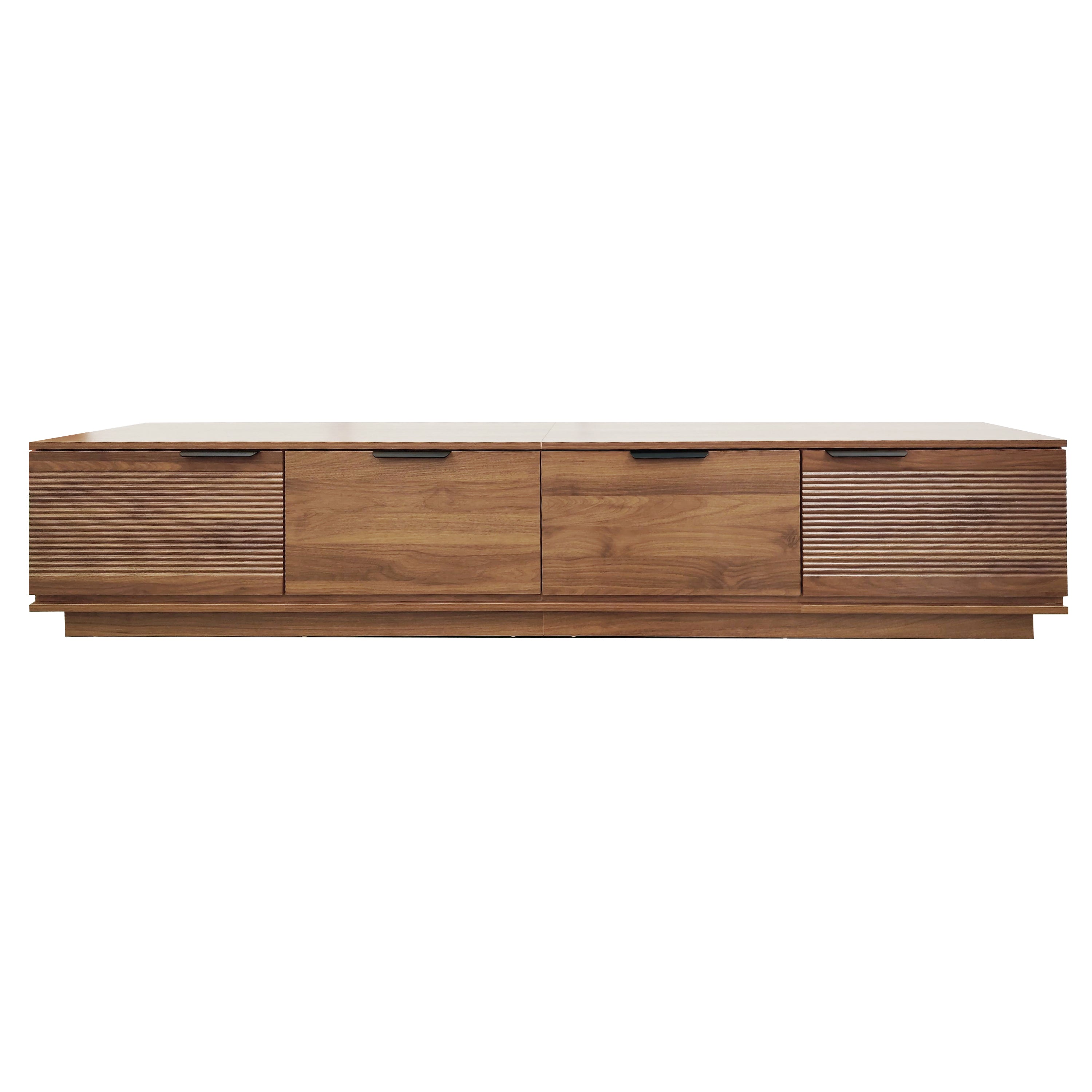79" Modern Fluted Walnut TV Stand for TVs up to 85", Floor-Standing Media Console
