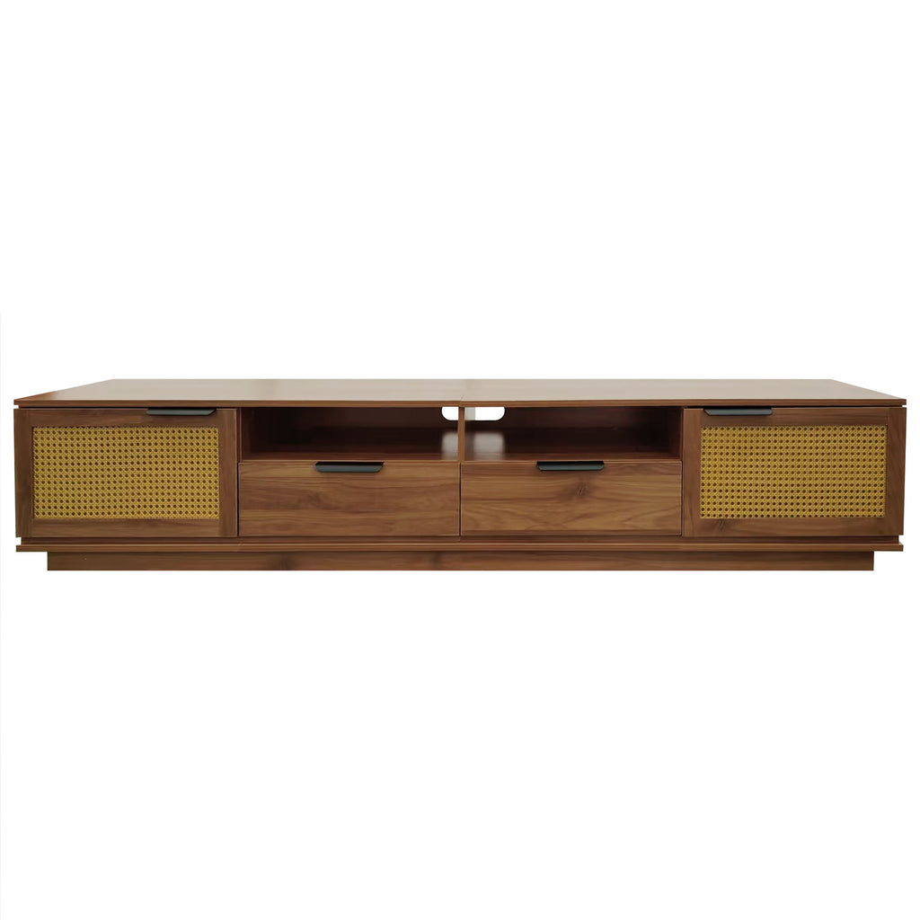 79" Modern TV Stand for TVs up to 85", Dark Brown Media Console with Storage Cabinets & Open Shelving