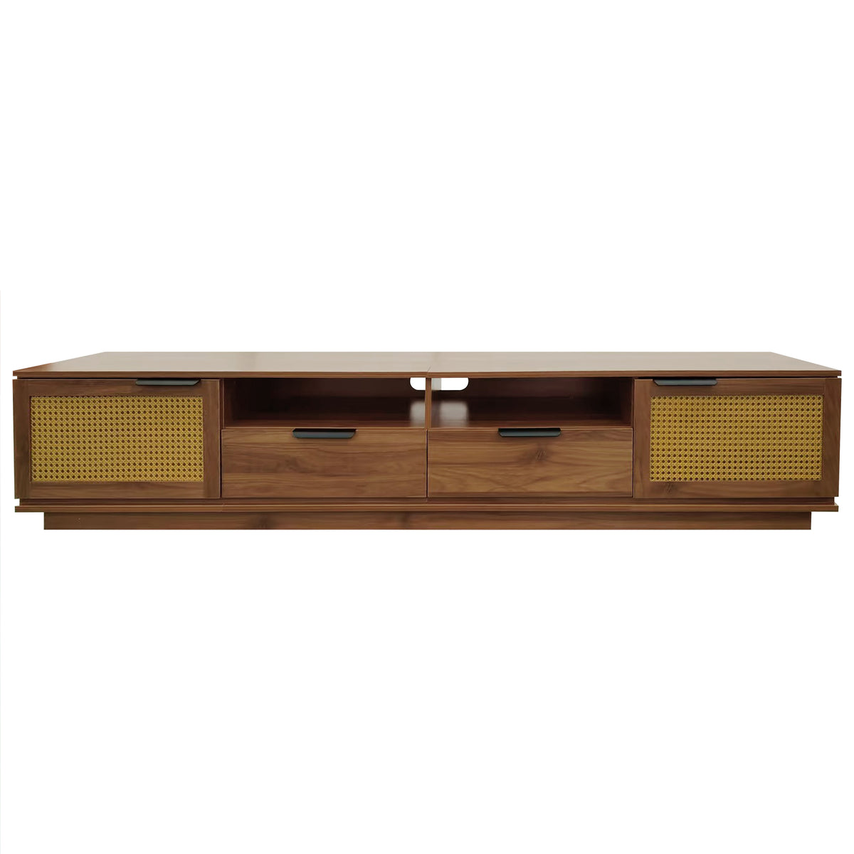 79" Modern TV Stand for TVs up to 85", Dark Brown Media Console with Storage Cabinets & Open Shelving