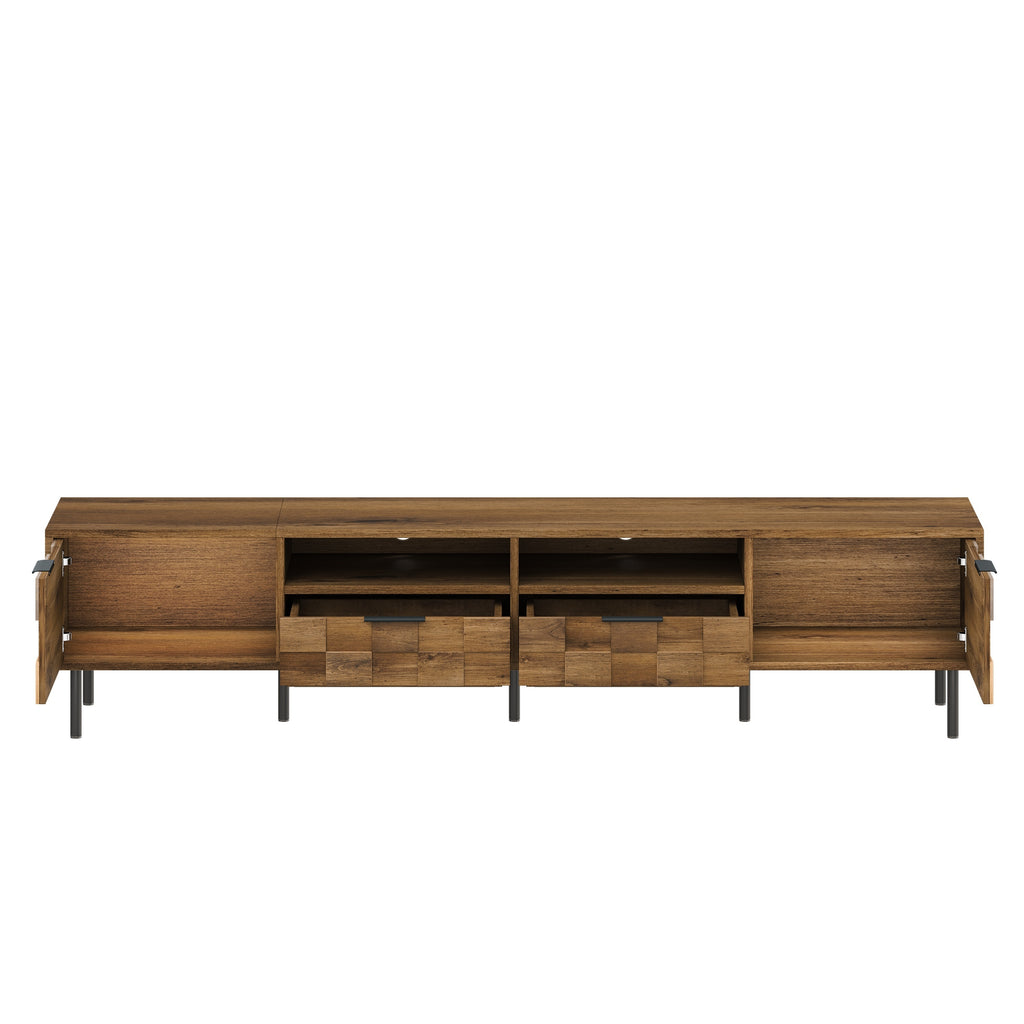 79" Mid-Century Modern TV Stand for TVs up to 85", Natural Media Console with Drawers & Open Storage