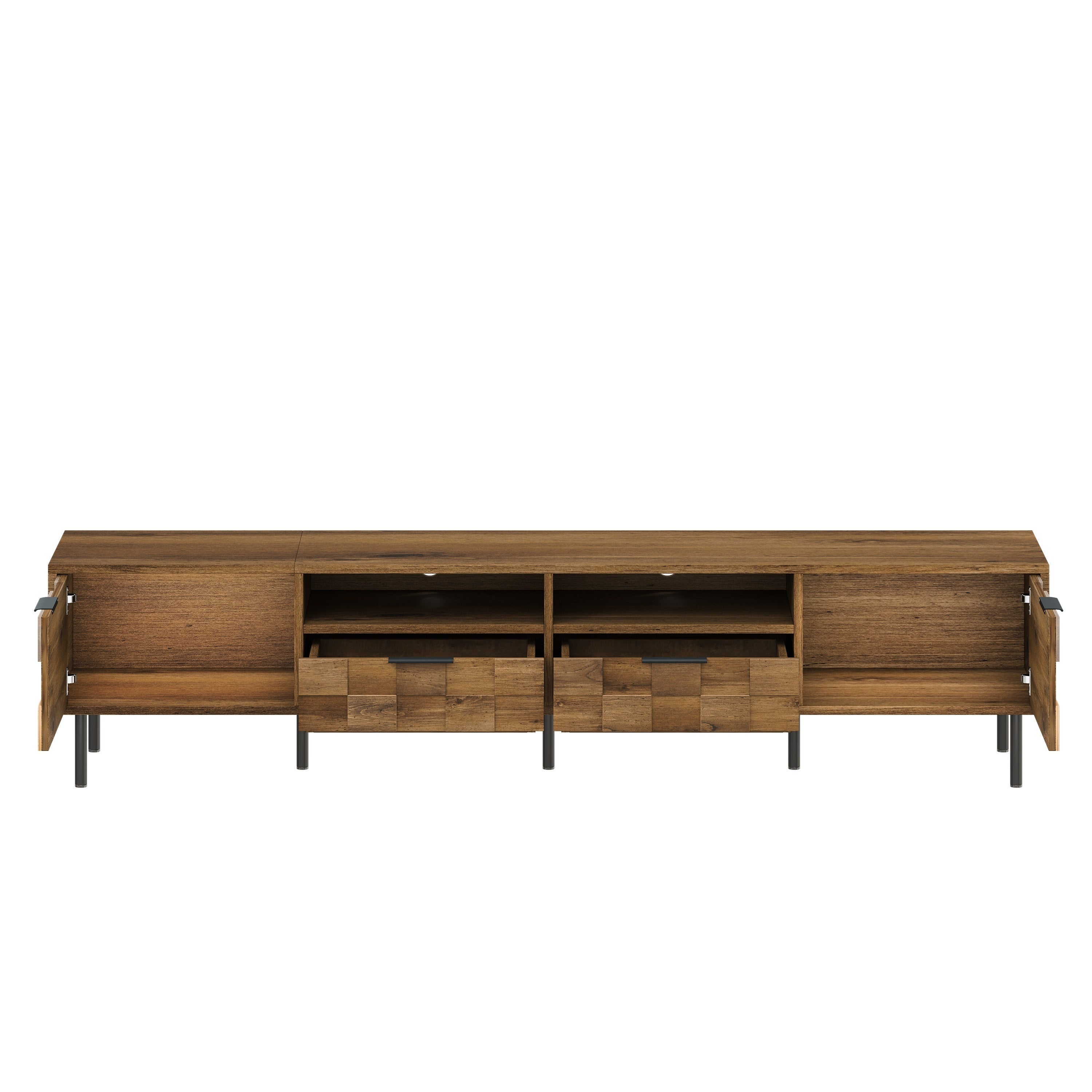 79" Mid-Century Modern TV Stand for TVs up to 85", Natural Media Console with Drawers & Open Storage