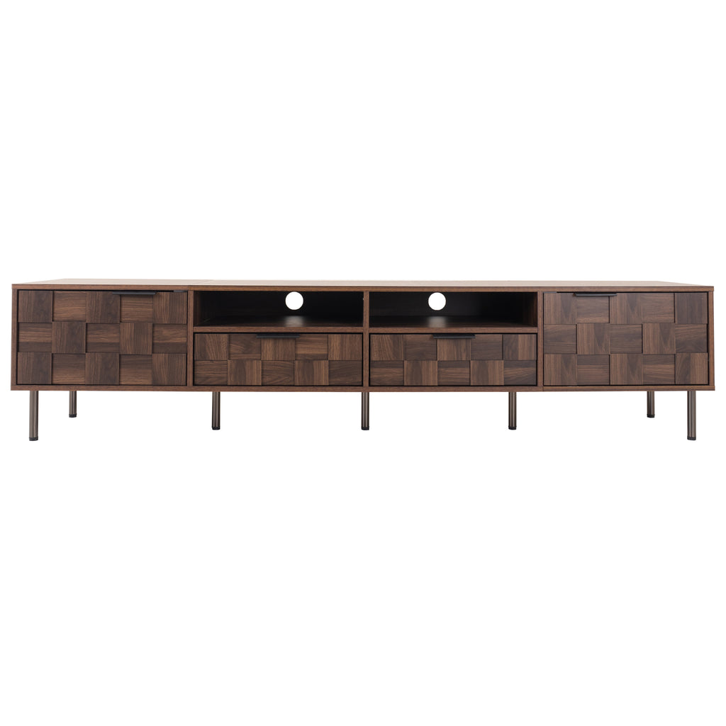 79" Mid-Century Modern TV Stand for TVs up to 85", Dark Brown Media Console with Drawers & Open Storage