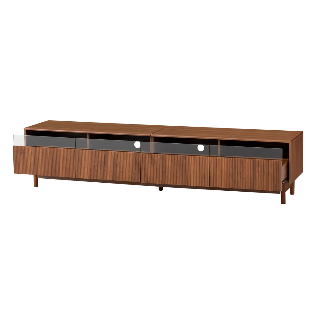 79" Modern Walnut TV Stand for TVs up to 85", Media Console with Fluted Glass Drawers