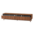 79" Modern Walnut TV Stand for TVs up to 85", Media Console with Fluted Glass Drawers