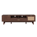 67" Modern TV Stand for TVs up to 75", Dark Brown Media Console with Rattan Drawers & Soft-Close Doors