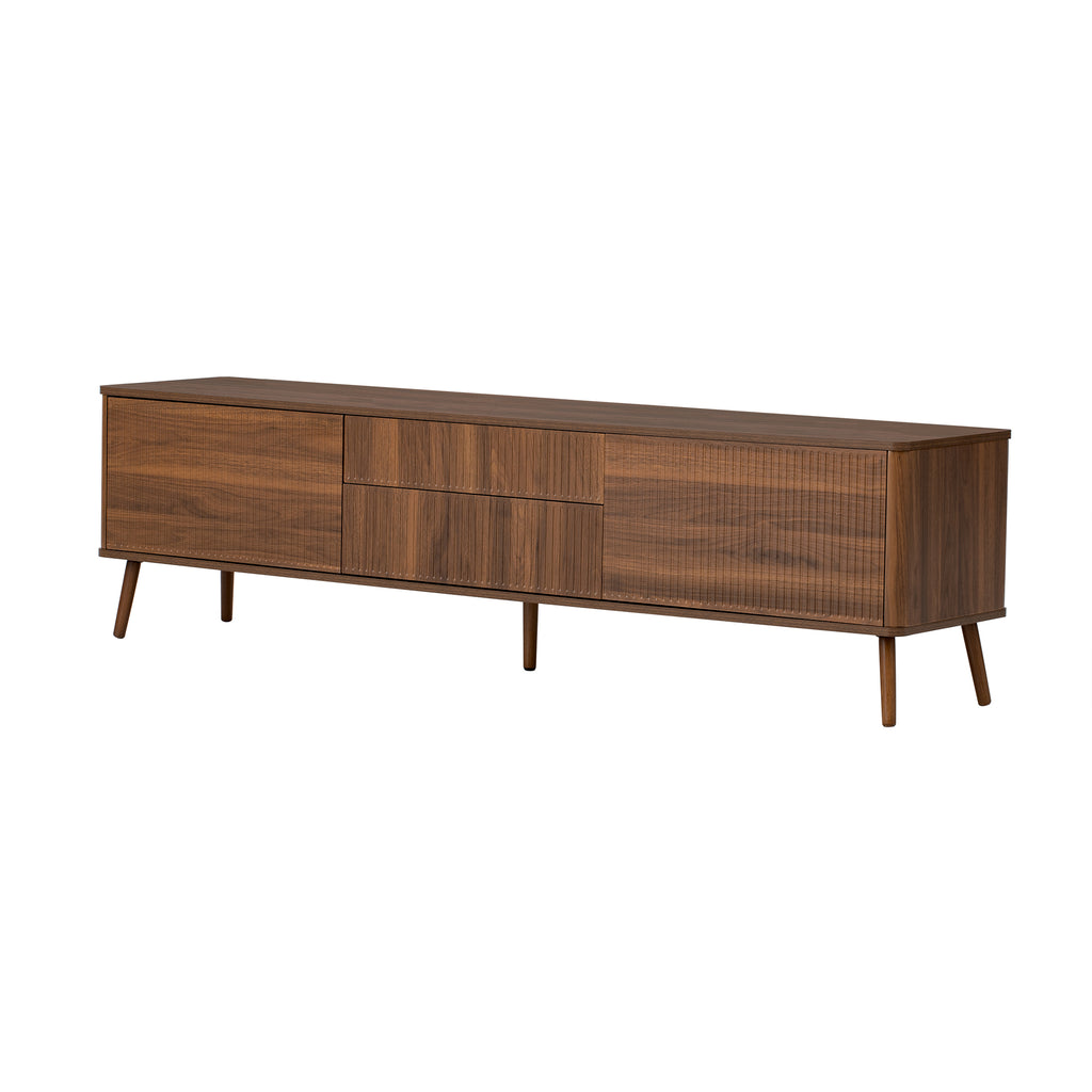 70" Modern Walnut Fluted TV Stand for TVs up to 80", Media Console with Storage
