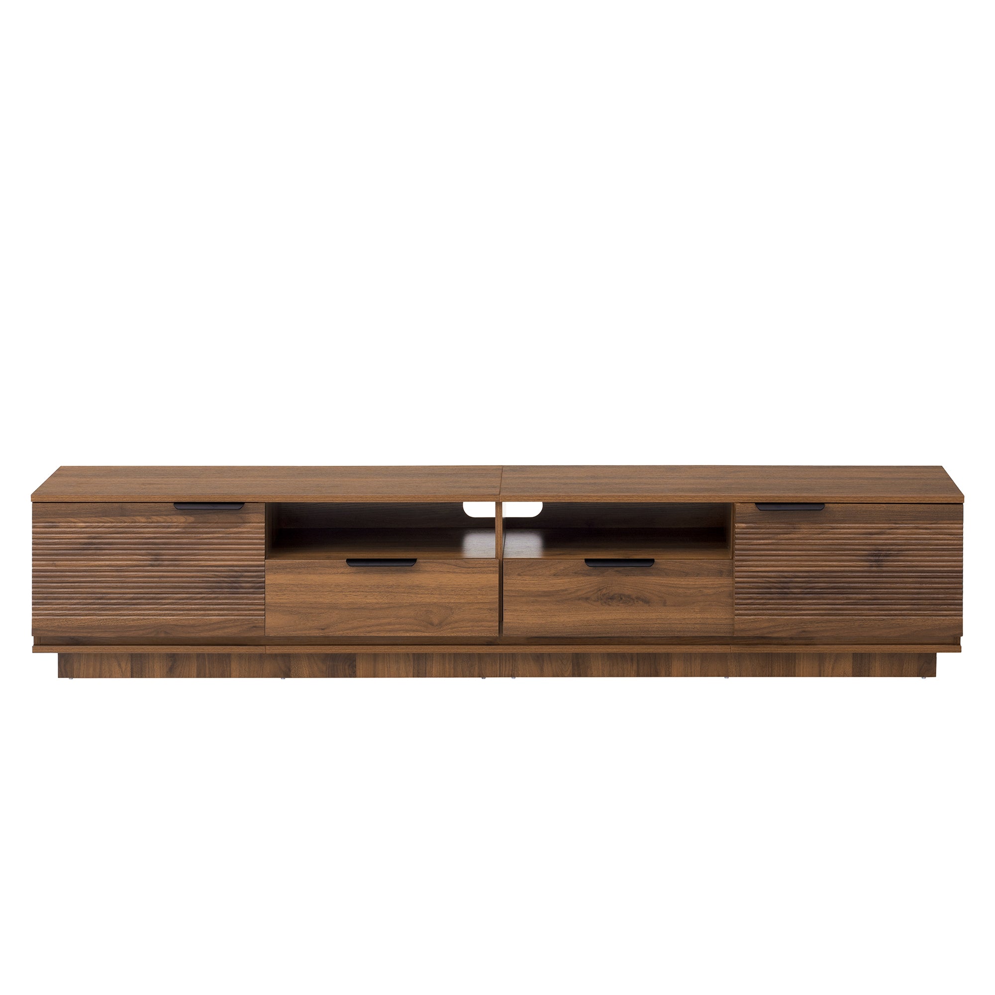 79" Modern Walnut TV Stand for TVs up to 85", Media Console with Fluted Doors & Deep Drawers