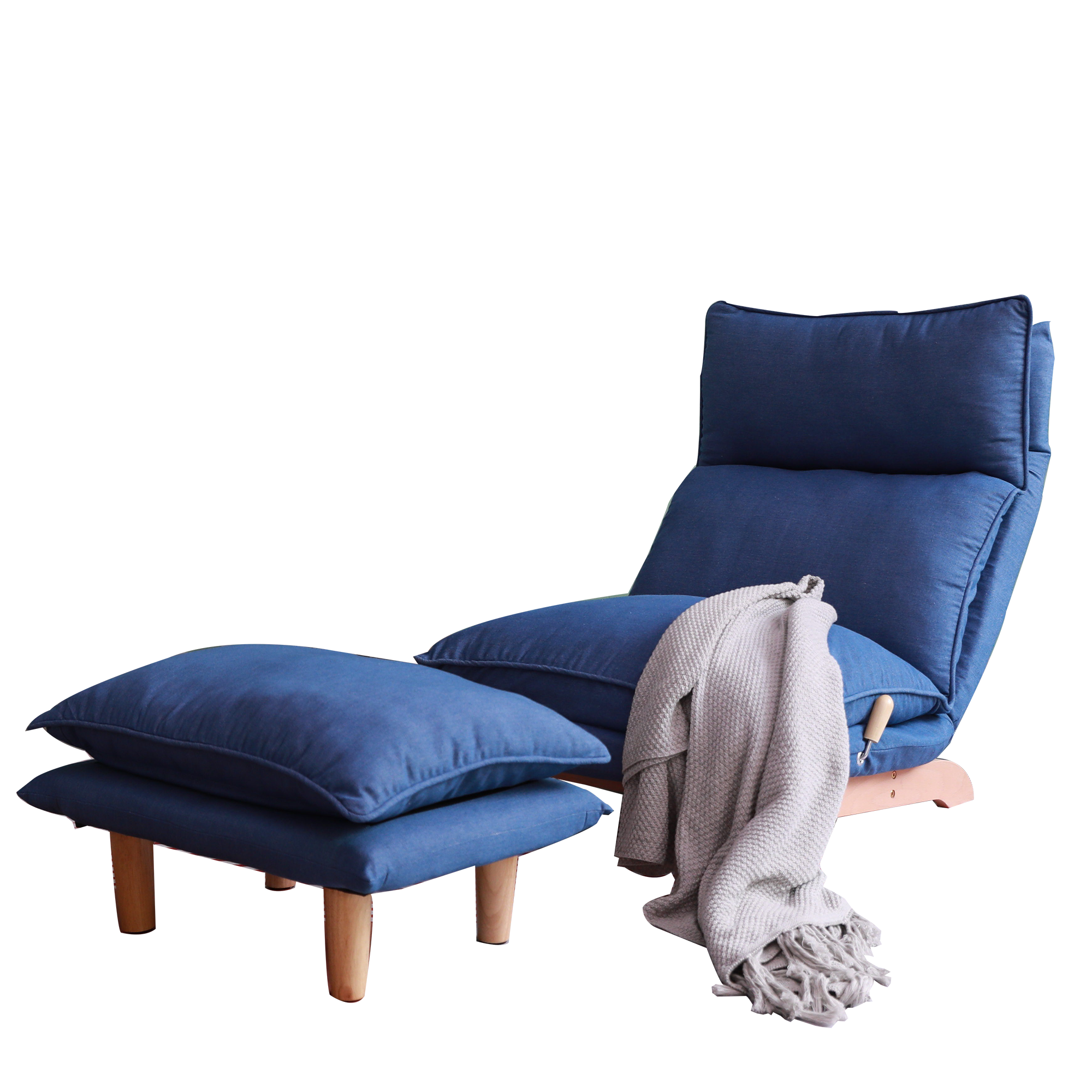 Modern Dark Blue Metal Frame Foldable Reclining Floor Chair – Lazy Leisure Sofa for Balcony or Bedroom