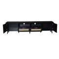79" Modern Farmhouse TV Stand for TVs up to 85", Black Rattan Media Console