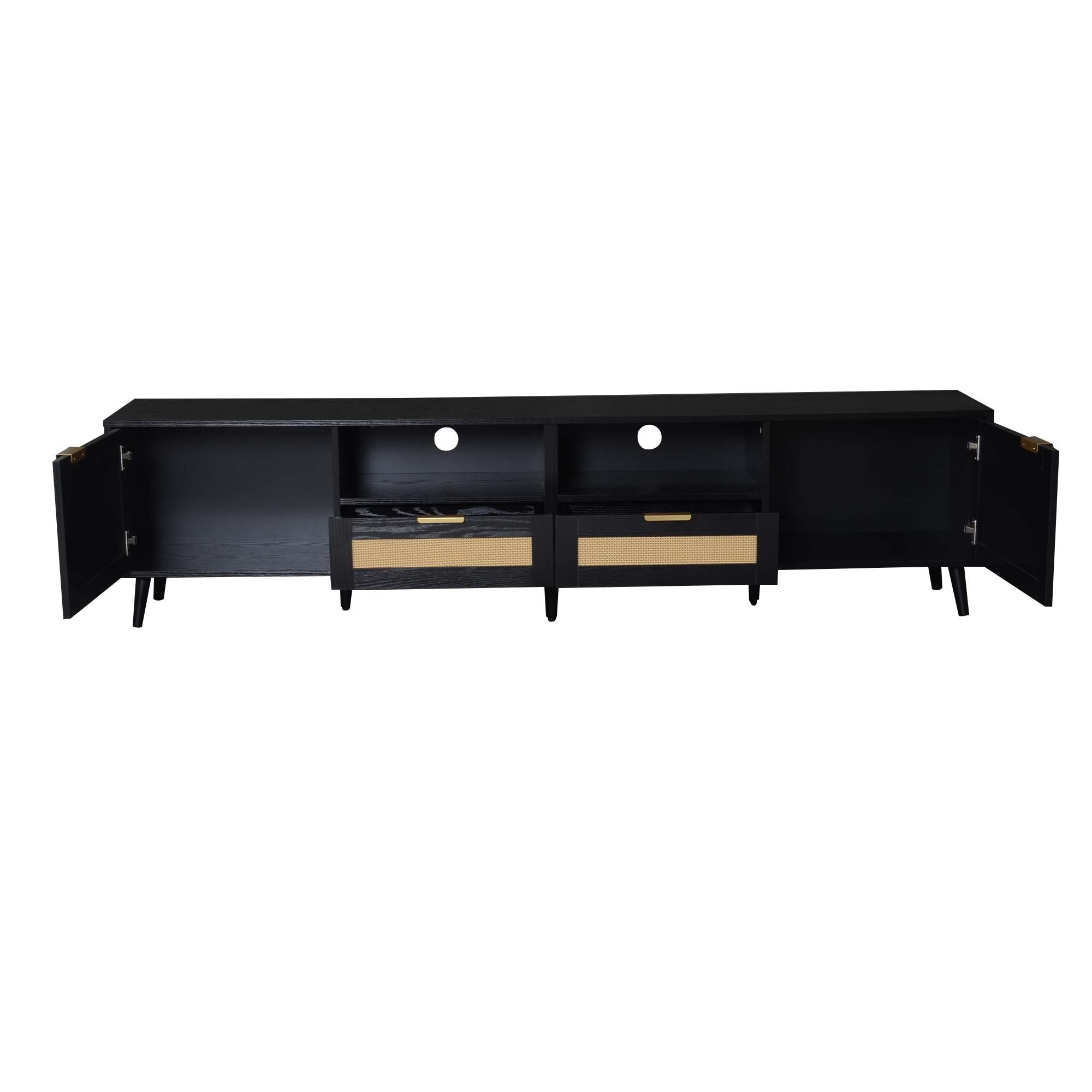 79" Modern Farmhouse TV Stand for TVs up to 85", Black Rattan Media Console