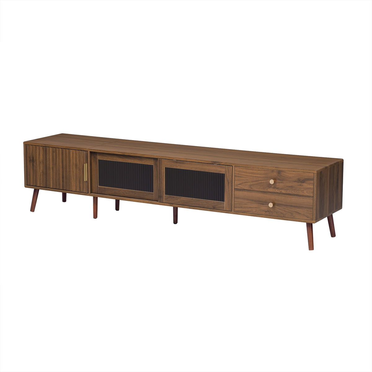 76" Modern Fluted Glass TV Stand for TVs up to 85", Wood Media Console
