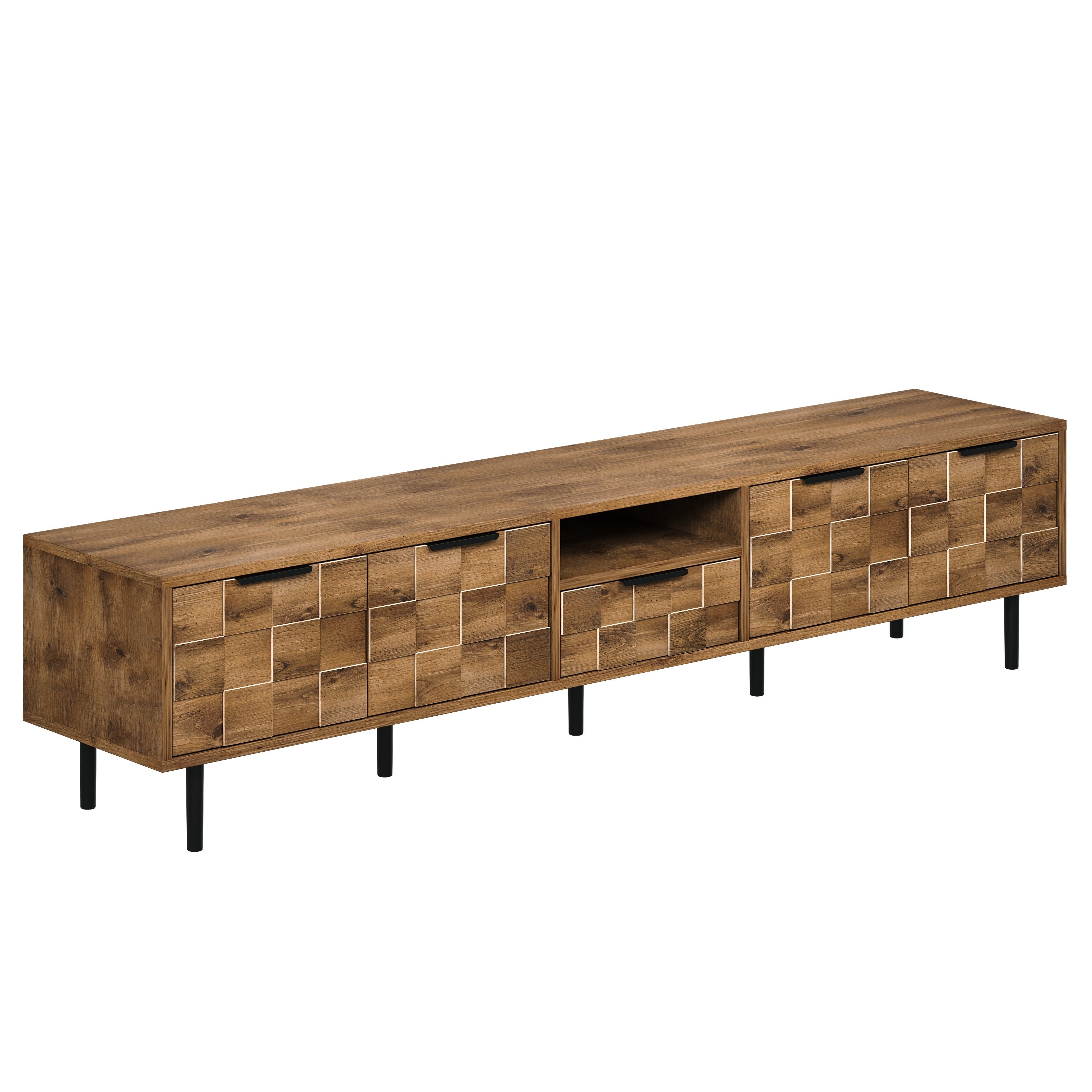 77" Modern Chic TV Stand for TVs up to 85", Dark Brown Media Console with Rattan Accents & Drawers