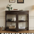 Fluted Half Moon Console Table for Entryway, Espresso Media Console with Drawer & 2 Shelves