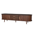 79" Retro Walnut TV Stand for TVs up to 85", Media Console with Rattan Doors