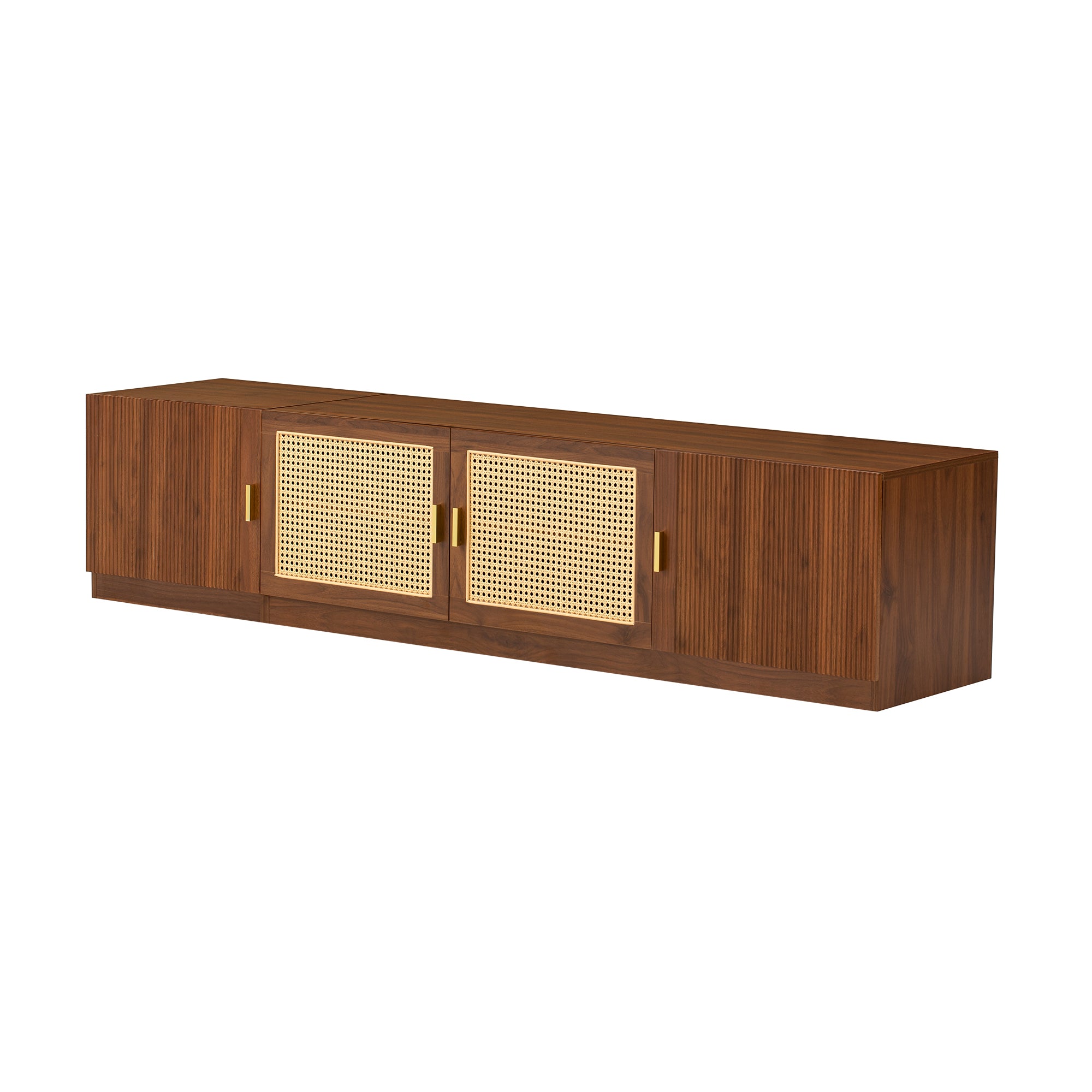 78" Retro Walnut TV Stand for TVs up to 85", Media Console with Rattan Doors