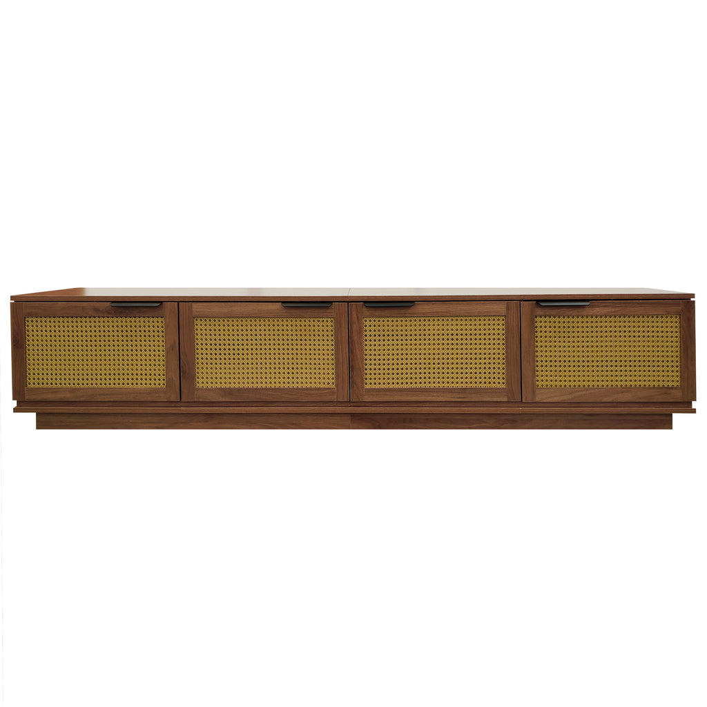 Modern TV Stand with Rattan Panels for TVs up to 85-inch, Walnut Finish, MDF Construction, 78-Inch Media Console