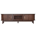 Modern Farmhouse TV Stand for 75' TVs, Wood Entertainment Center with Storage Cabinet, TV Console Table for Living Room, Bedroom in Dark Brown with Solid Wood Legs and MDF Construction