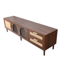 78" Retro Walnut TV Stand for TVs up to 85", Media Console with Rattan Doors