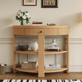 Fluted Half Moon Console Table for Entryway, Natural Media Console with Drawer & 2 Shelves