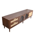 87" Modern Rattan TV Stand with App-Controlled LED Lights, Media Console for TVs up to 90"