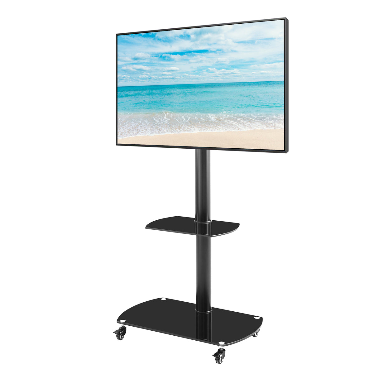 Adjustable Mobile TV Stand with Mount & Glass Shelves, Fits 32-65" TVs