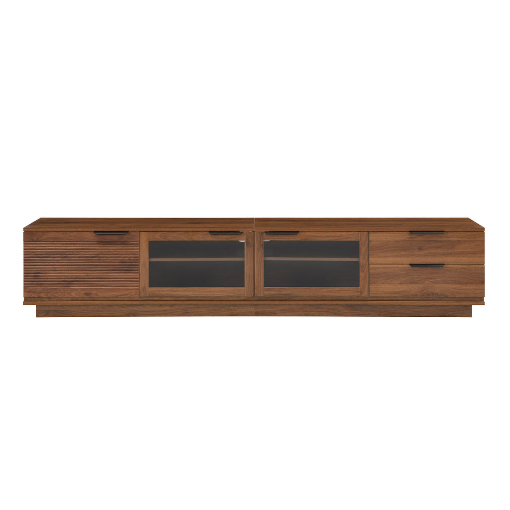 87" Modern Rattan TV Stand with App-Controlled LED Lights, Media Console for TVs up to 90"