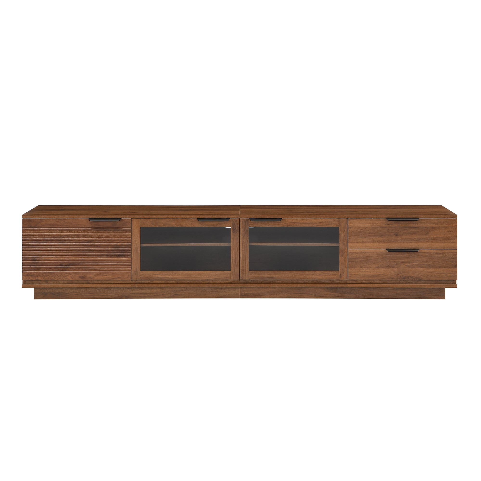 87" Modern Rattan TV Stand with App-Controlled LED Lights, Media Console for TVs up to 90"