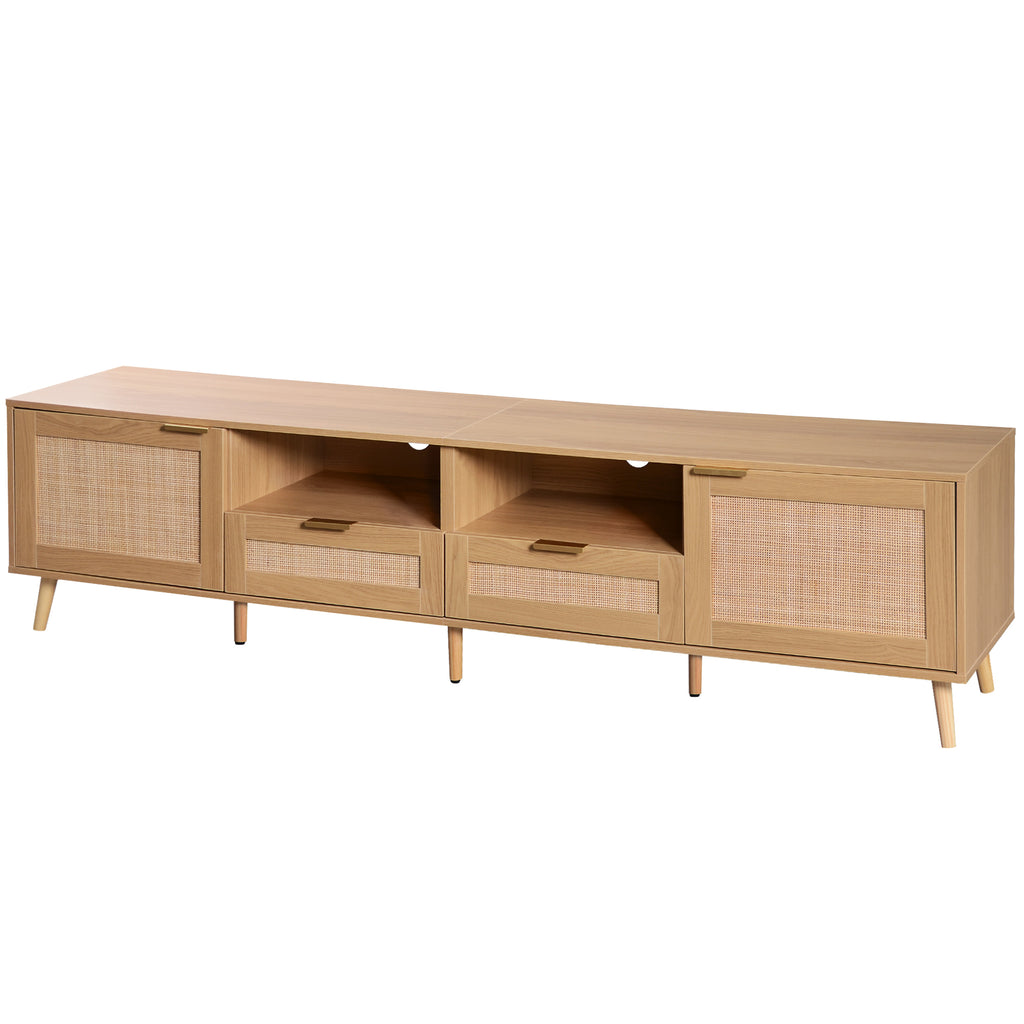 79" Modern Farmhouse TV Stand for TVs up to 85", Wood Rattan Media Console