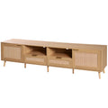79" Modern Farmhouse TV Stand for TVs up to 85", Wood Rattan Media Console