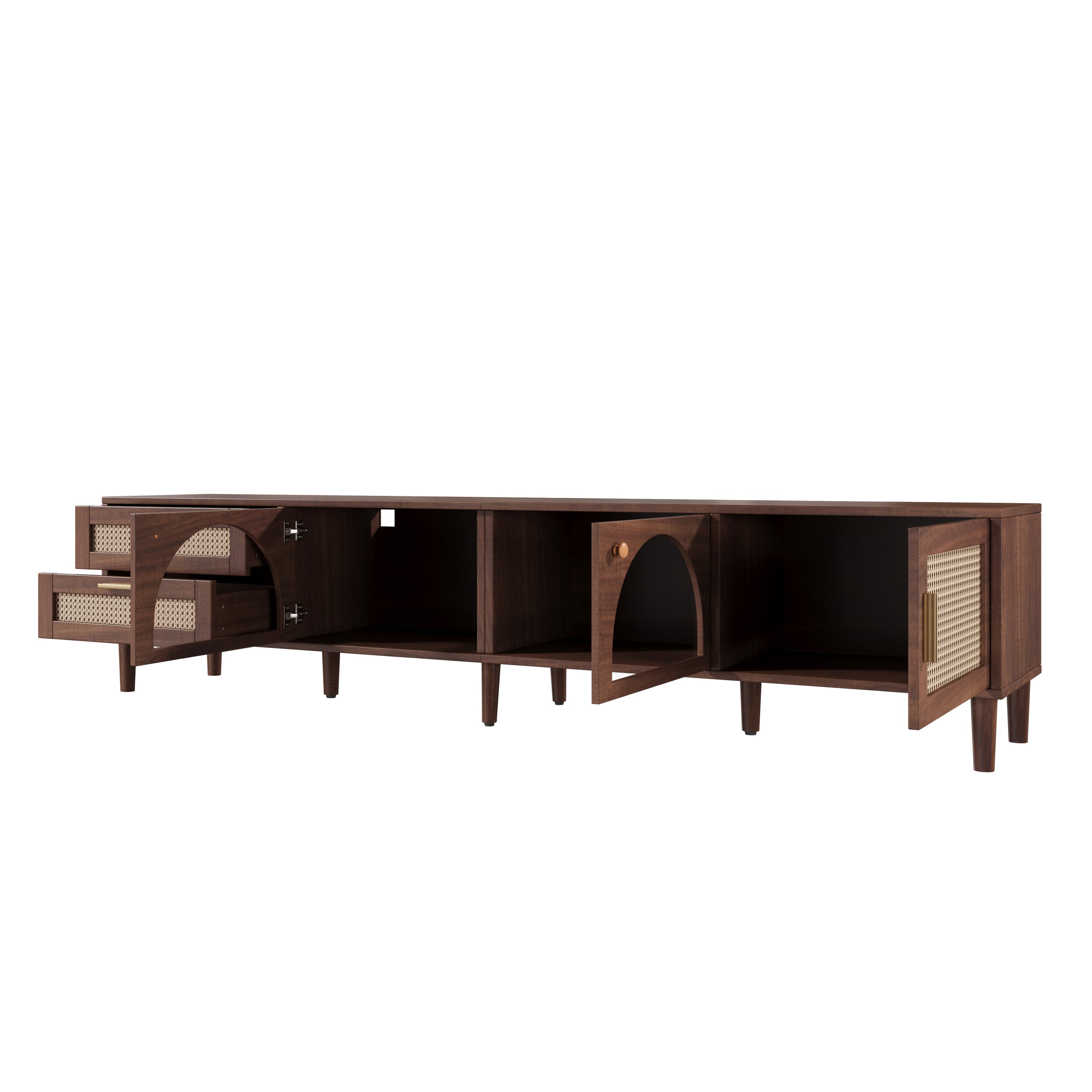 87" Modern Rattan TV Stand with App-Controlled LED Lights, Media Console for TVs up to 90"