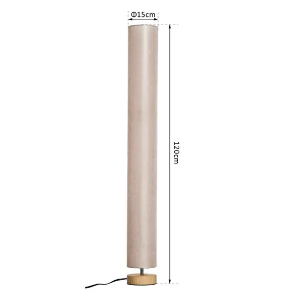 120H Cm Wooden Base Floor Lamp Standing W/Linen Fabric - Cream White