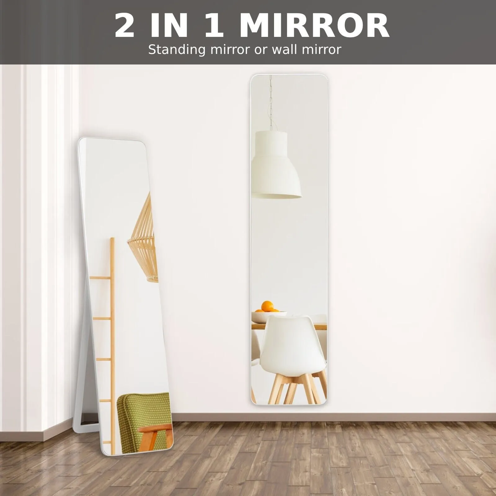 160 x 37 cm Free-standing Full Length Mirror-White