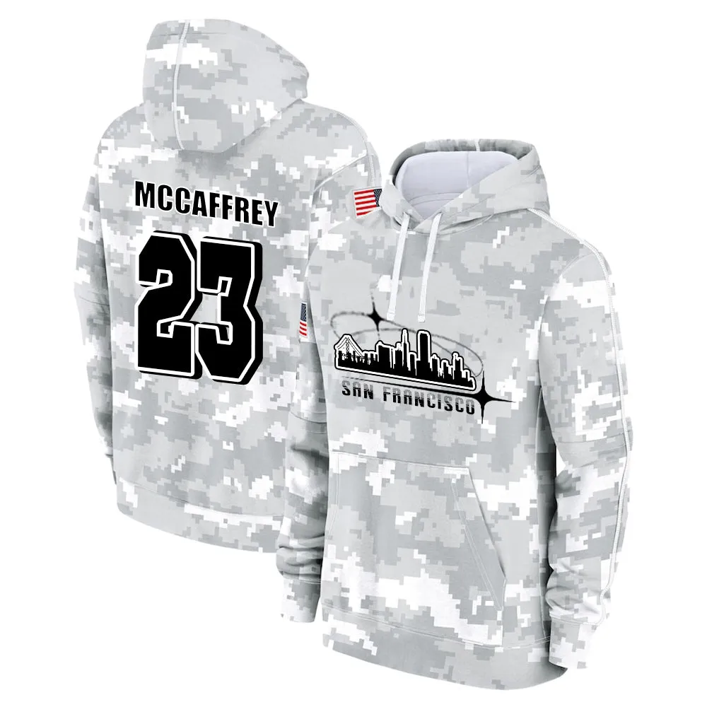 #23 McCaffrey Salute to Players Hoodie San Francisco 49ers Fashion Fan Hoodies Fall Fleece Tops American Football Fan Gifts