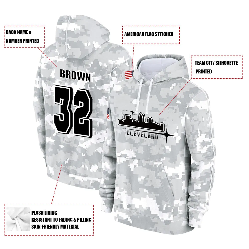 #32 Brown Salute to Players Hoodie Cleveland Browns Fashion Fan Hoodies Fall Fleece Tops American Football Fan Gifts