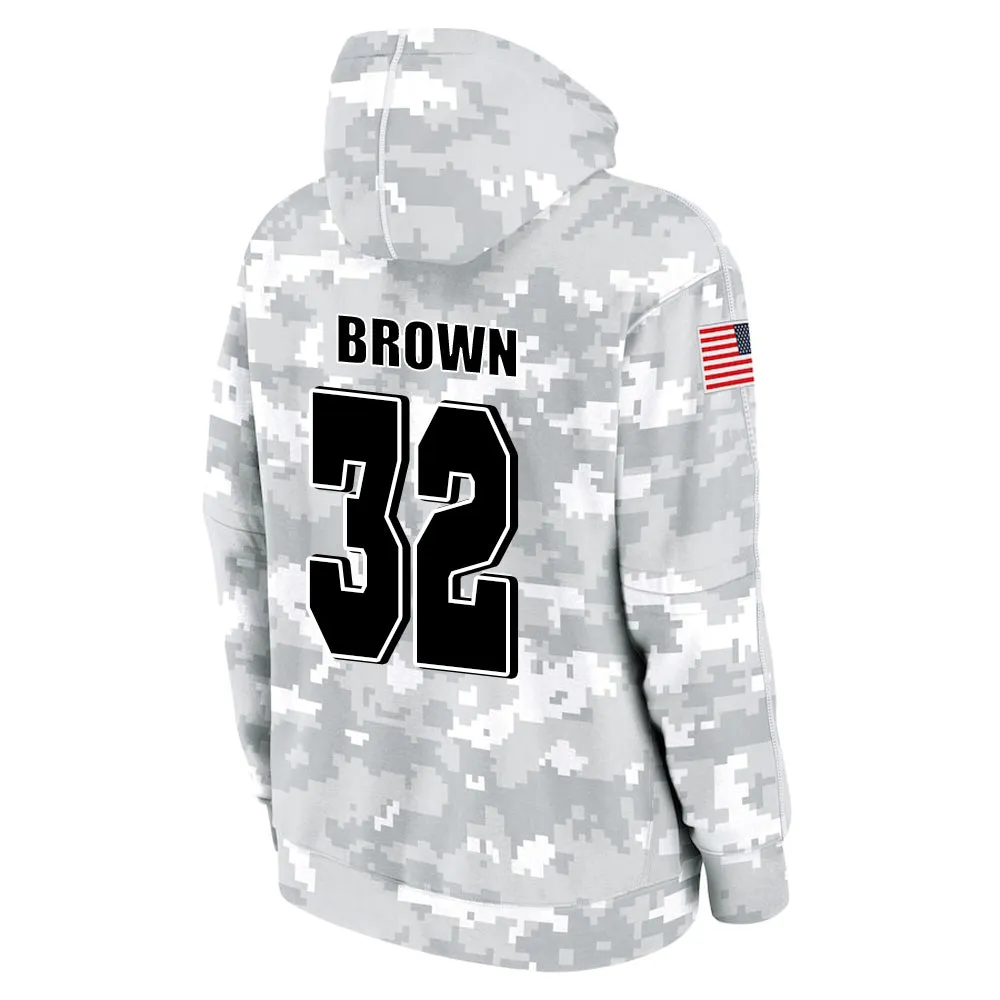 #32 Brown Salute to Players Hoodie Cleveland Browns Fashion Fan Hoodies Fall Fleece Tops American Football Fan Gifts