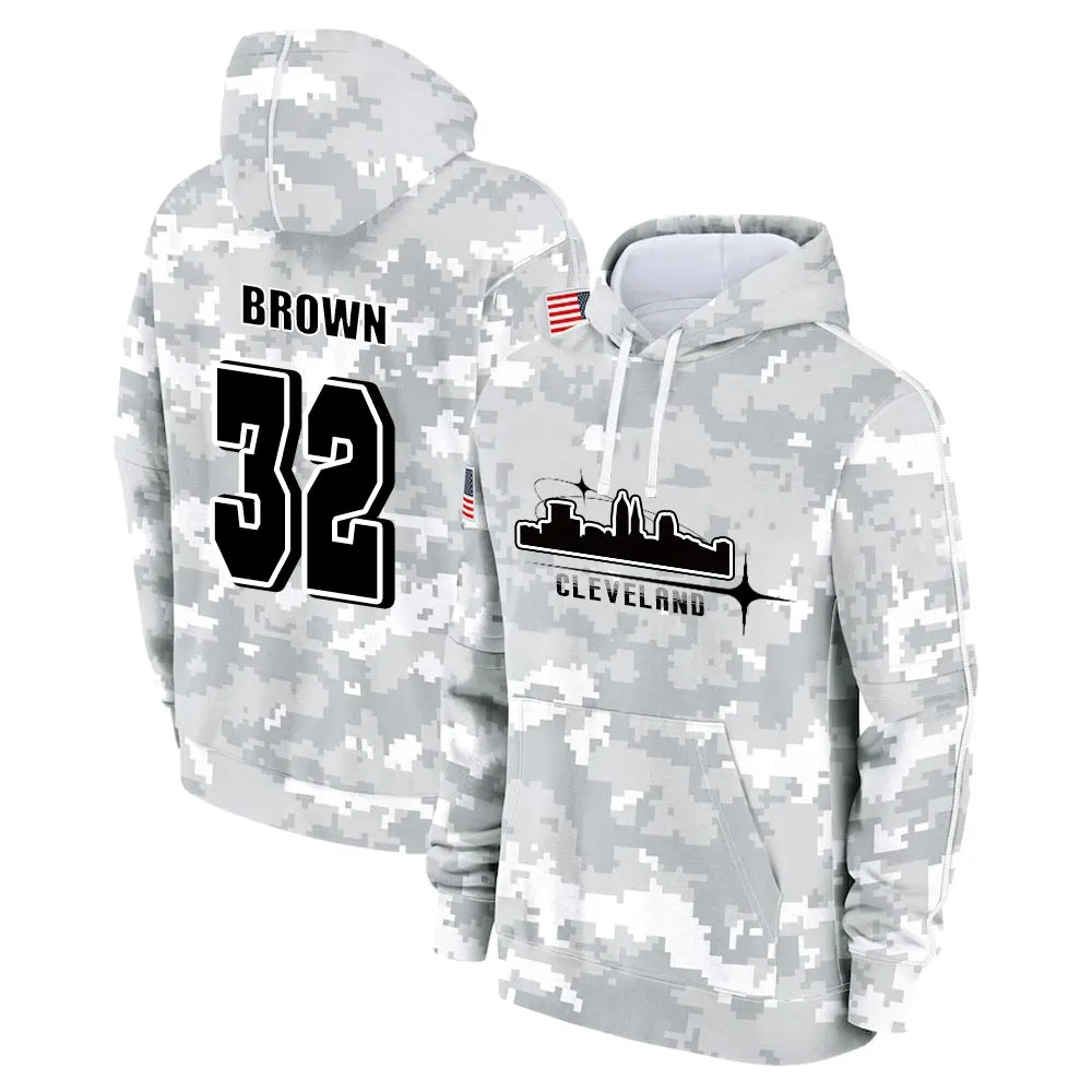 #32 Brown Salute to Players Hoodie Cleveland Browns Fashion Fan Hoodies Fall Fleece Tops American Football Fan Gifts