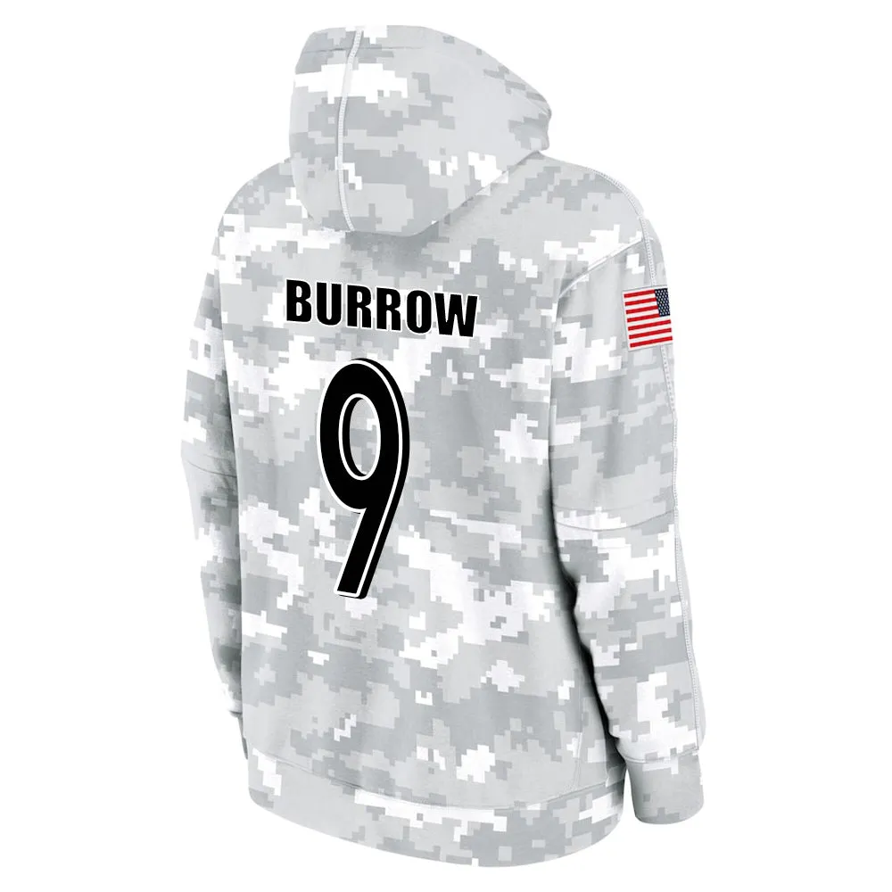 #9 Burrow Salute to Players Hoodie Cincinnati Bengals Fashion Fan Hoodies Fall Fleece Tops American Football Fan Gifts