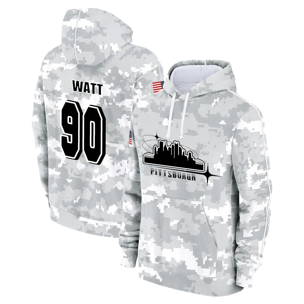 #90 Watt Salute to Players Hoodie Pittsburgh Steelers Fashion Fan Hoodies Fall Fleece Tops American Football Fan Gifts