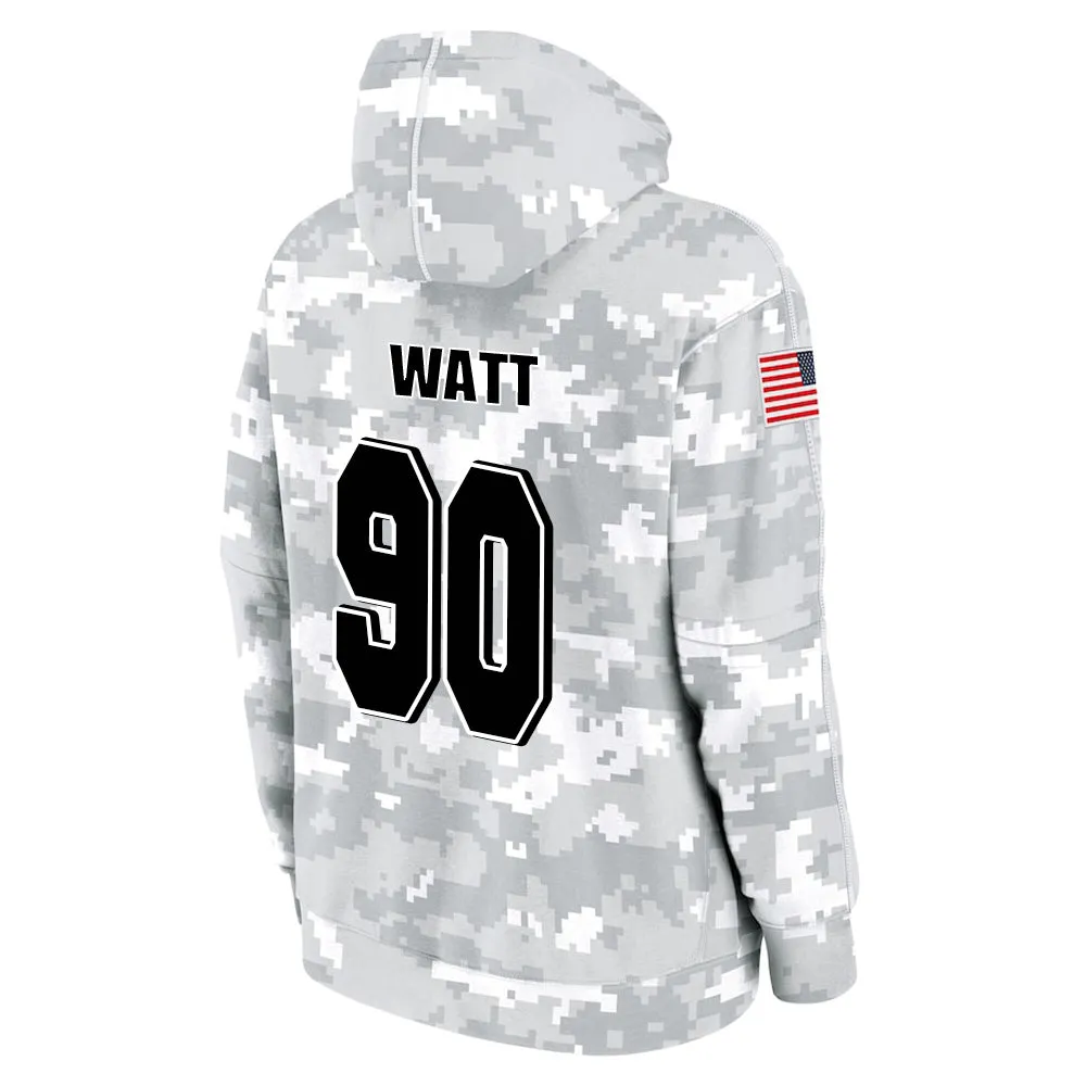 #90 Watt Salute to Players Hoodie Pittsburgh Steelers Fashion Fan Hoodies Fall Fleece Tops American Football Fan Gifts