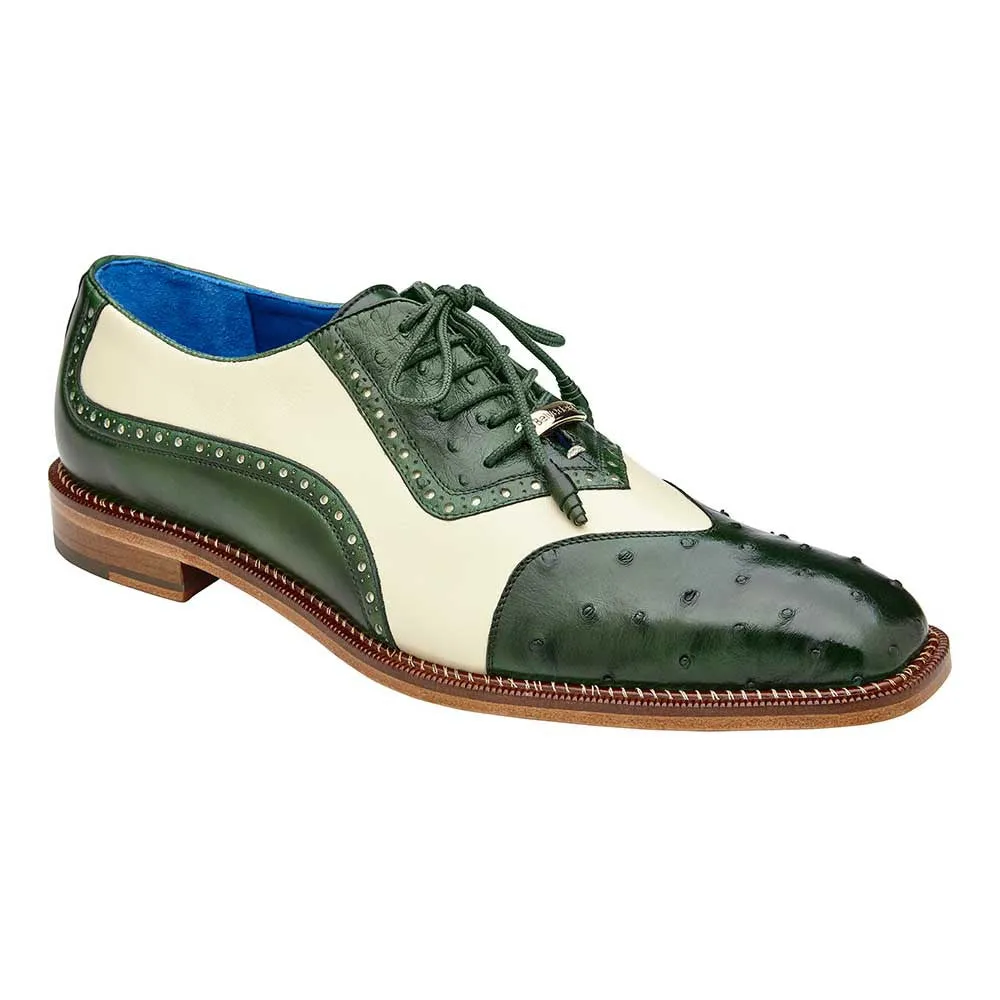 Belvedere Sesto Men's Forest Green & Cream Allure Ostrich/Calf-Skin Leather Oxford Shoes