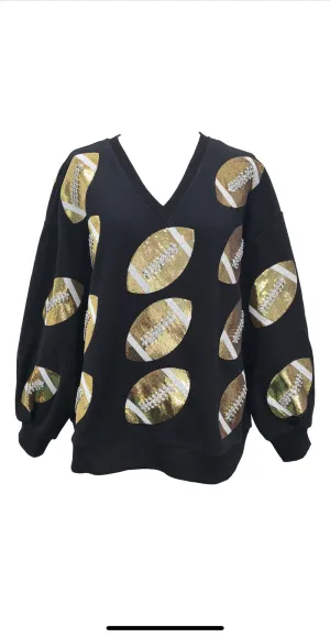 Black & Gold Rhinestone Lace Football Sweatshirt