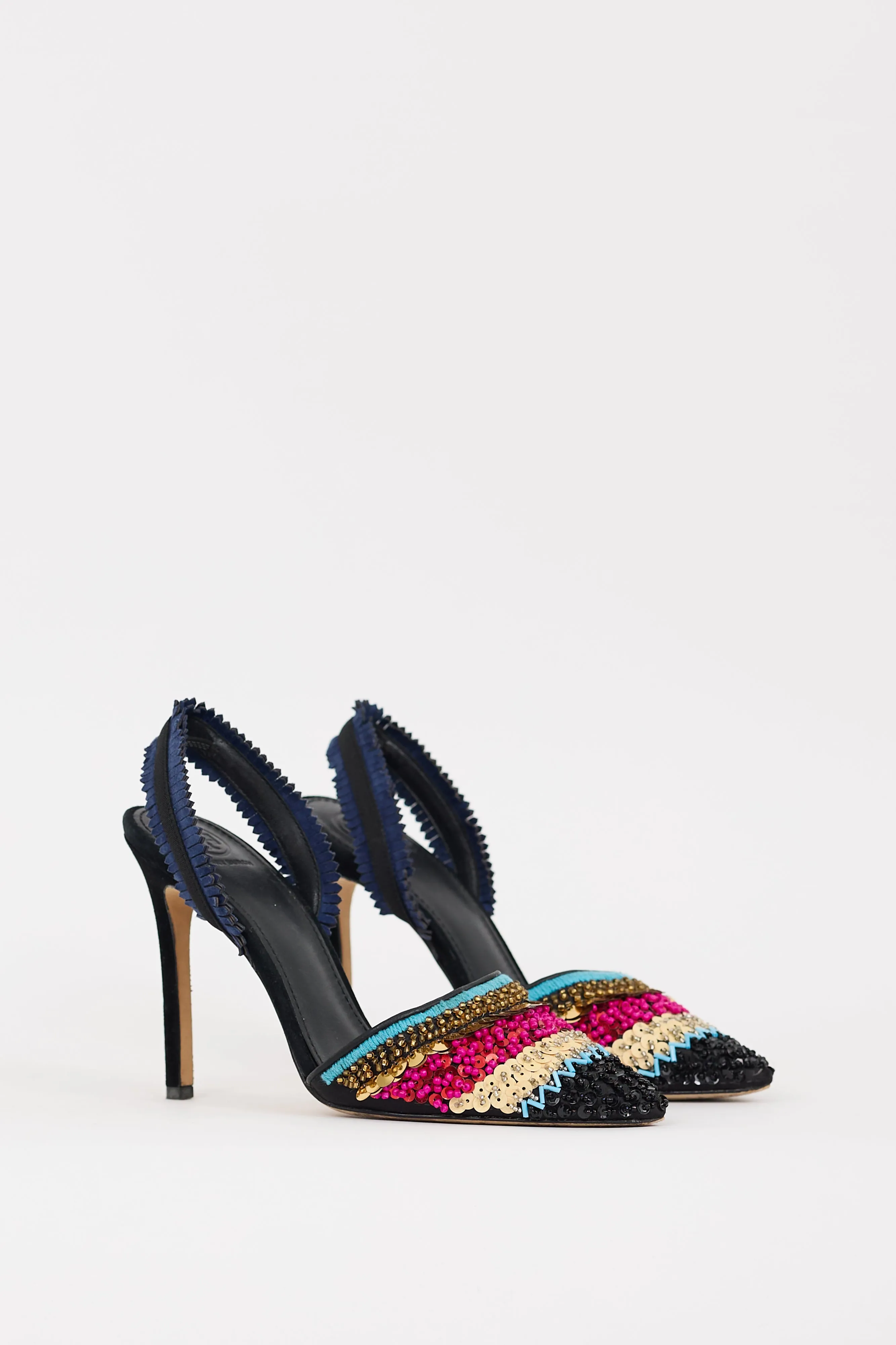 Black & Multi Isle Beaded Slingback Heel