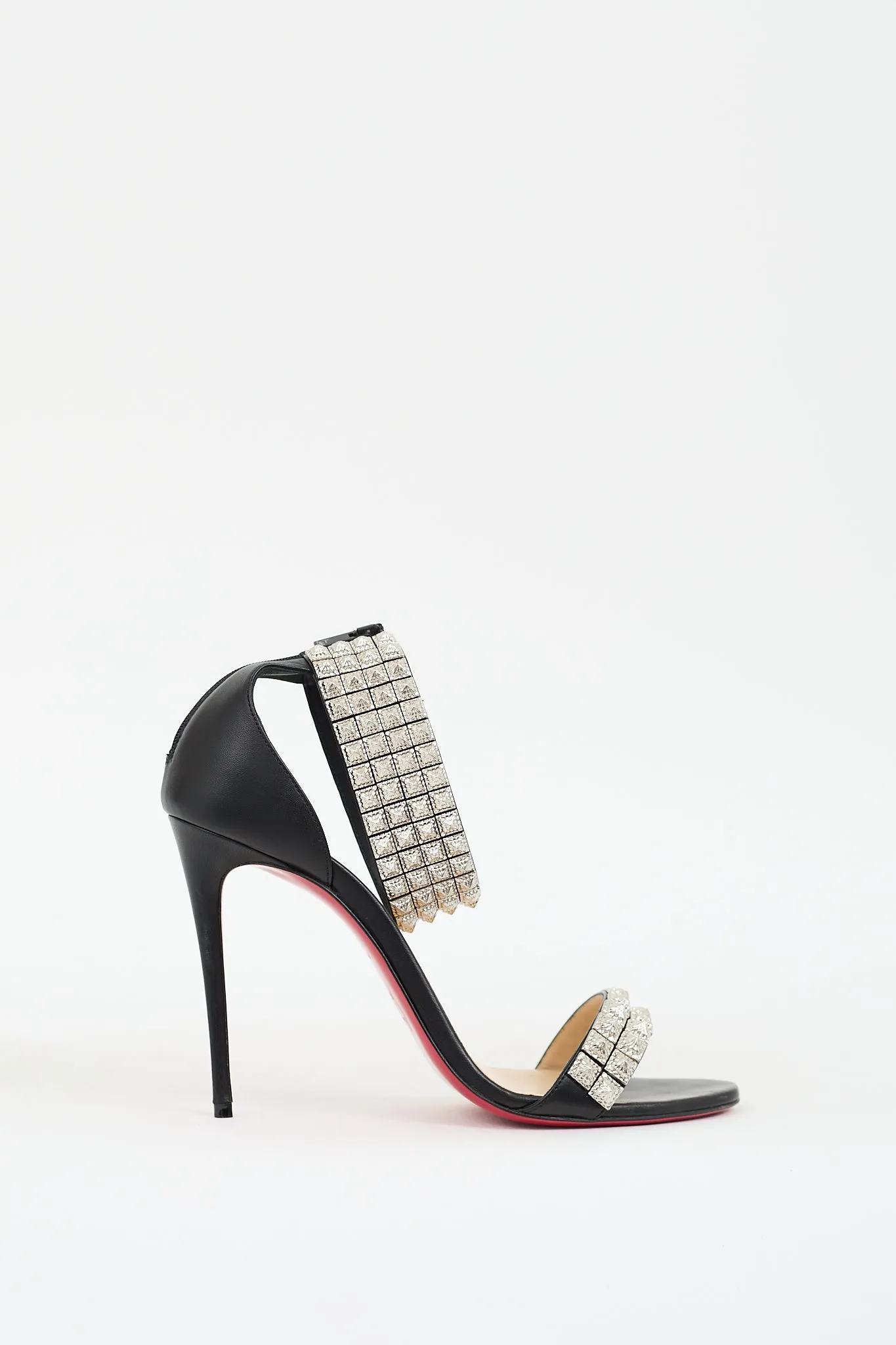 Black & Silver Leather Priyadora Studded Sandal