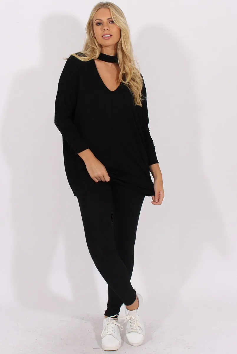 Black Batwing High Neck Cut Out Tracksuit - Hetty