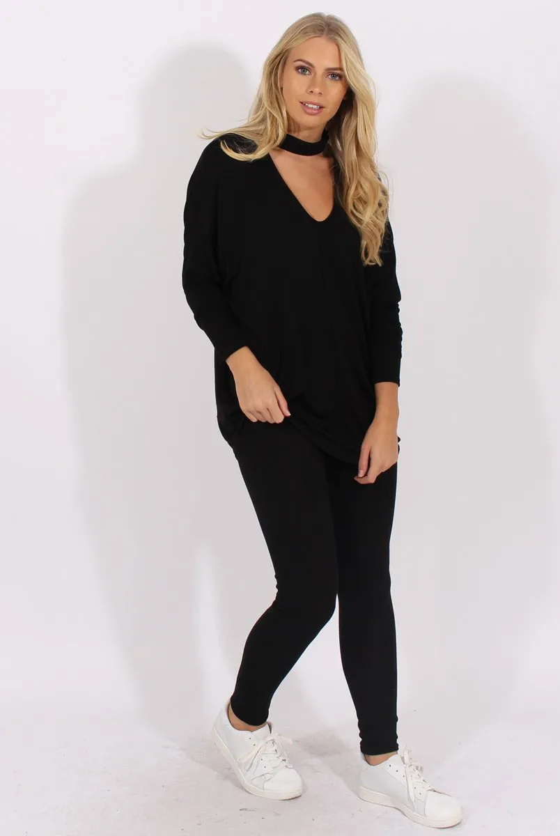 Black Batwing High Neck Cut Out Tracksuit - Hetty