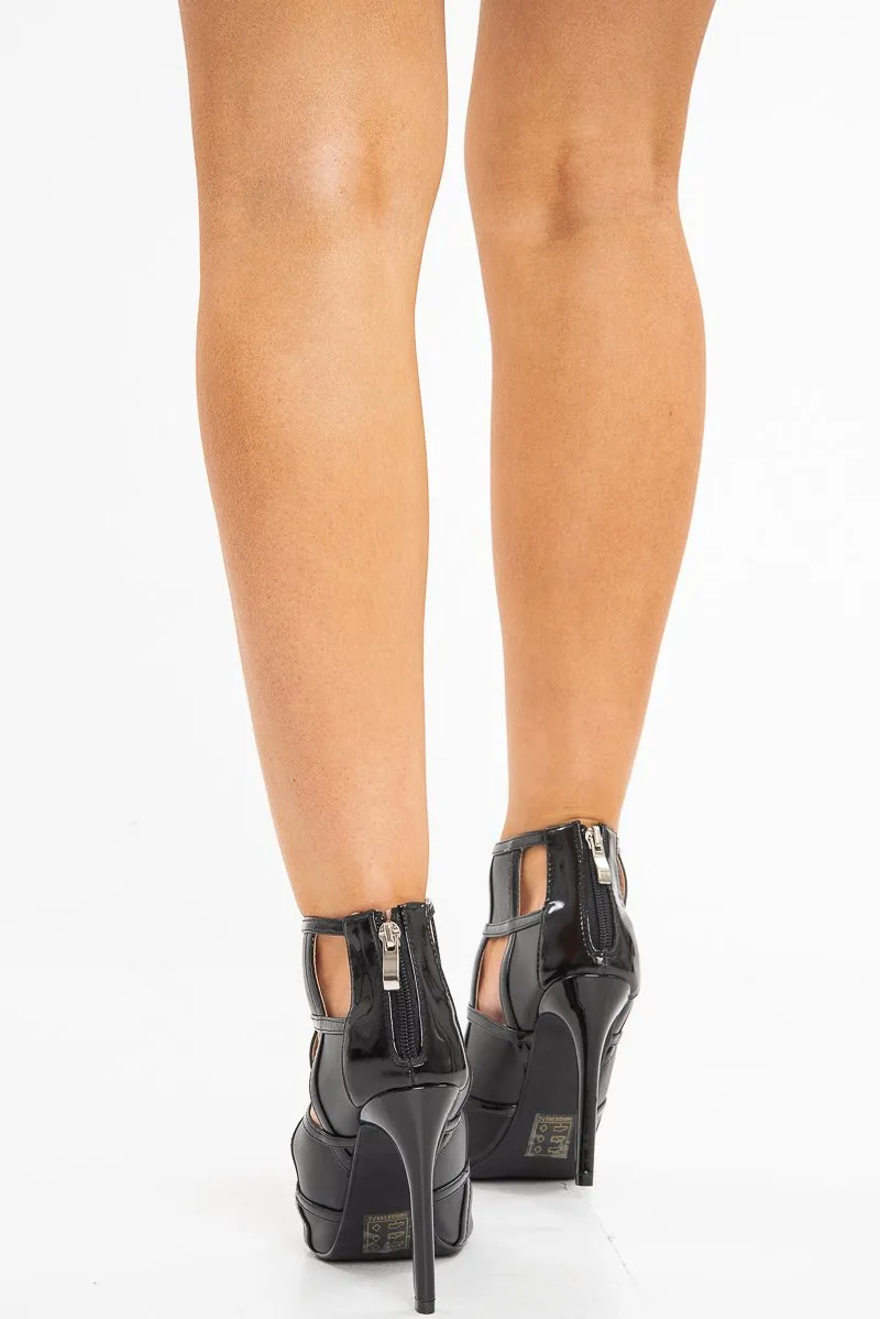 Black Caged Stiletto Heeled Shoe Boot - Harmoney