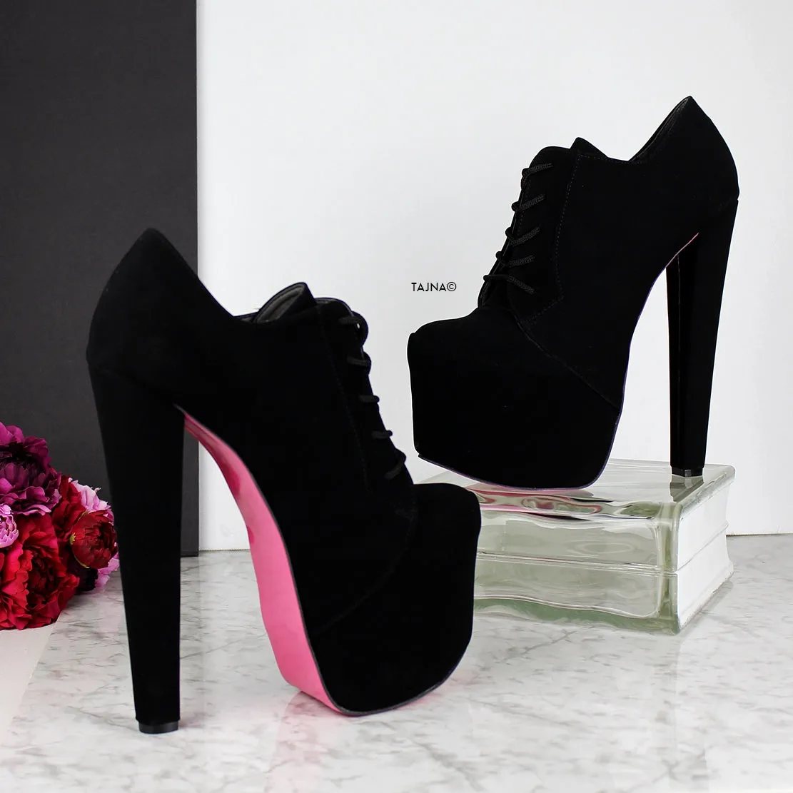 Black Suede Oxford High Heels Booties