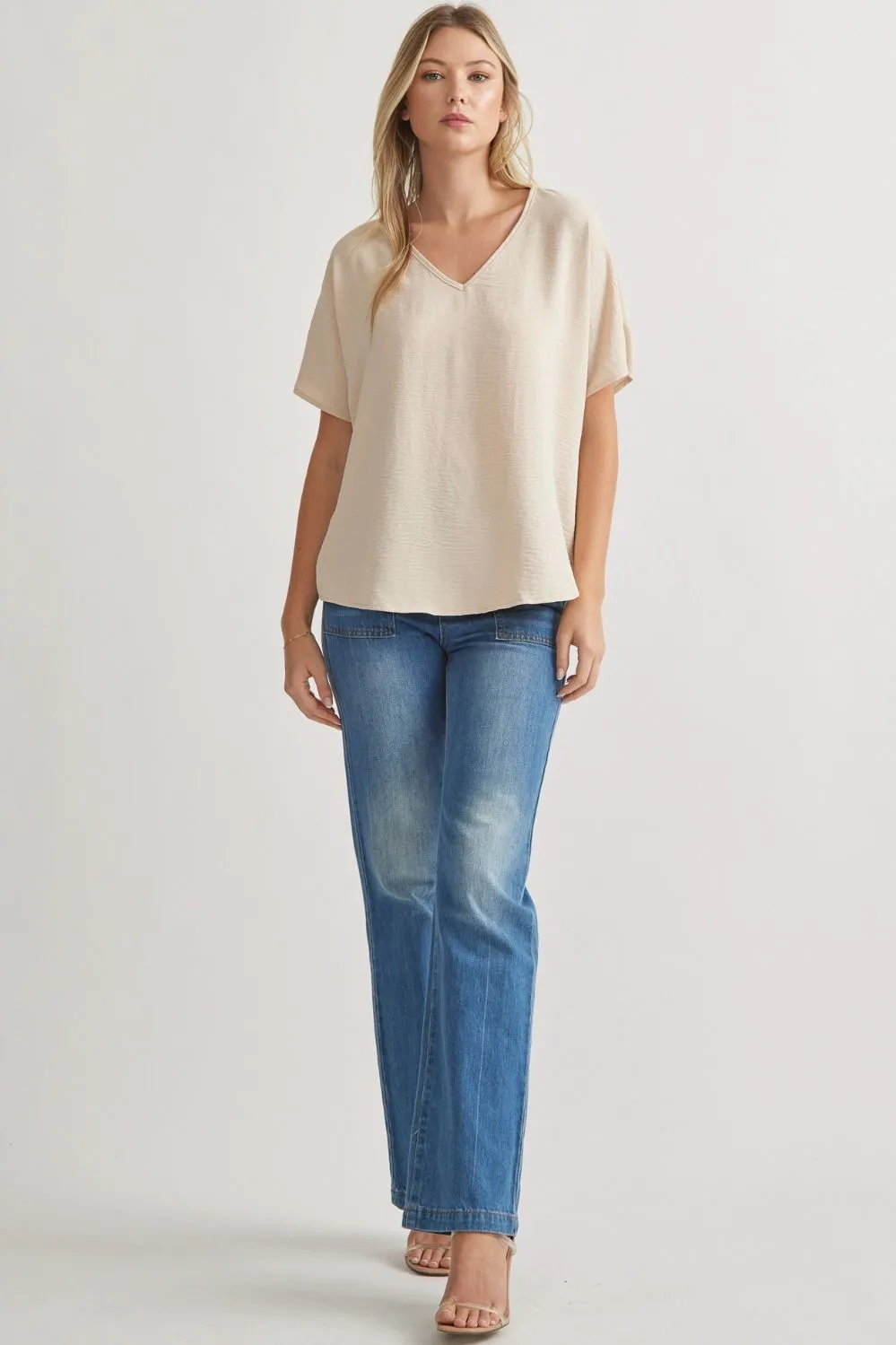 Blissful Basics V-Neck Top - Oatmeal